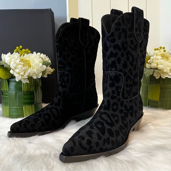 NEW Dolce & Gabbana Midi Cowboy Gaucho Leopard Short Western B… Black Metalli… - Picture 6 of 15